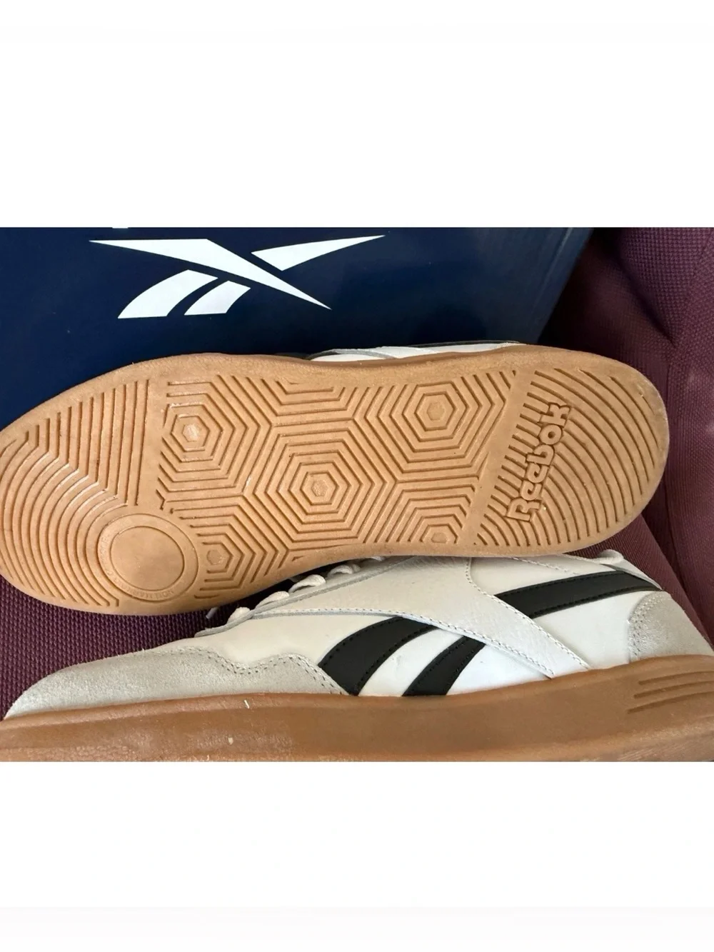 Reebok Men's White Leather Sneakers with Black Accents and Gum Sole